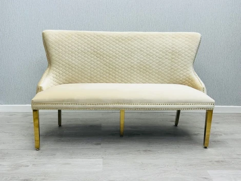 VB1031 - Victoria Cream Velvet, Gold Lion Knocker High Back Bench