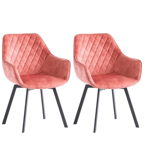 VI04 - Viola - 2x 360 Swivel Dining Chairs in Pink Velvet - Diamond Stitch Pattern Design - Black Powder Coated Legs