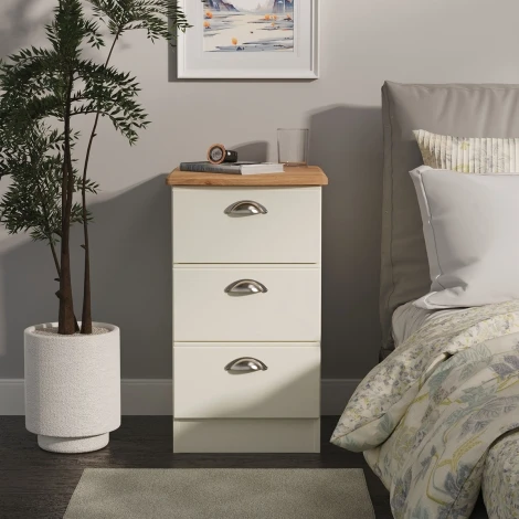VIC001-CARO - Victoria - Cream Ash with Riviera Oak Top 3 Drawer Locker