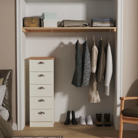 VIC003-CARO - Victoria - Cream Ash with Riviera Oak Top 5 Drawer Locker