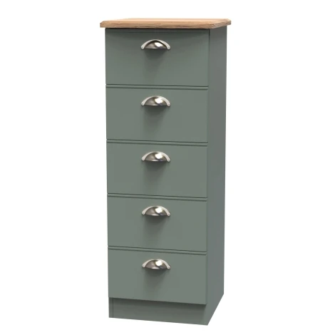 VIC003-RGRO - Victoria - Reed Green with Riviera Oak Top 5 Drawer Locker