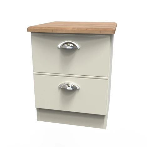VIC005-CARO - Victoria - Cream Ash with Riviera Oak Top 2 Drawer Bedside Cabinet / Bedside Table / Nightstand