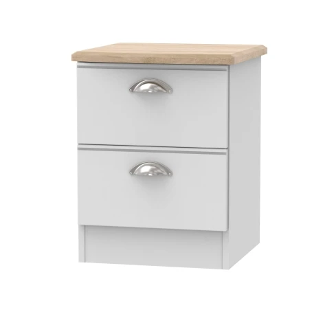 VIC005-GMRO - Victoria - Grey Matt with Riviera Oak Top 2 Drawer Bedside Cabinet / Bedside Table / Nightstand