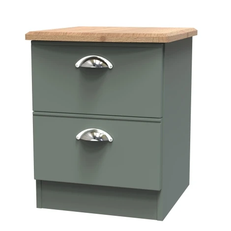VIC005-RGRO - Victoria - Reed Green with Riviera Oak Top 2 Drawer Bedside Cabinet / Bedside Table / Nightstand