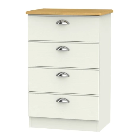 VIC008-CARO - Victoria - Cream Ash with Riviera Oak Top 4 Drawer Medium Chest