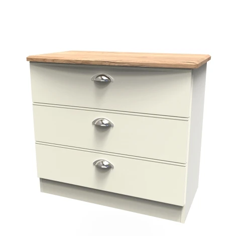VIC010-CARO - Victoria - Cream Ash with Riviera Oak Top Chest of 3 Drawers