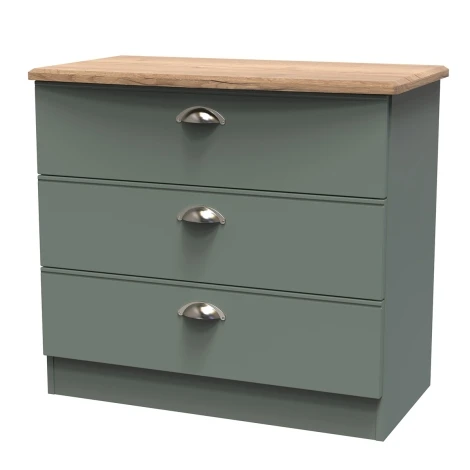 VIC010-RGRO - Victoria - Reed Green with Riviera Oak Top Chest of 3 Drawers