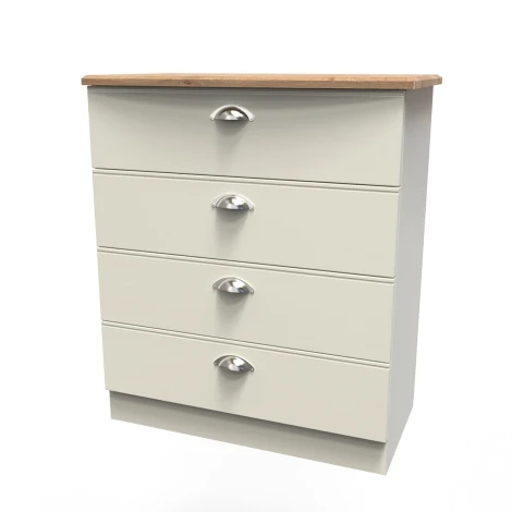VIC011-CARO - Victoria - Cream Ash with Riviera Oak Top Chest of 4 Drawers