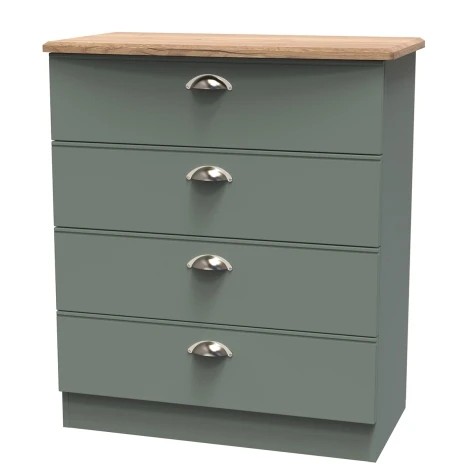 VIC011-RGRO - Victoria - Reed Green with Riviera Oak Top Chest of 4 Drawers