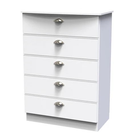 VIC012-WA - Victoria - Chest of 5 Drawers - White Ash Finish