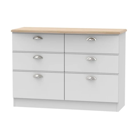 VIC015-GMRO - Victoria - Grey Matt with Riviera Oak Top Midi Chest of 6 Drawers