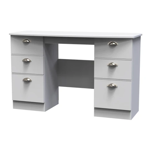 VIC030-GM - Victoria - Kneehole Double Pedestal Dressing Table / Vanity Table / Desk - Grey Matt Finish
