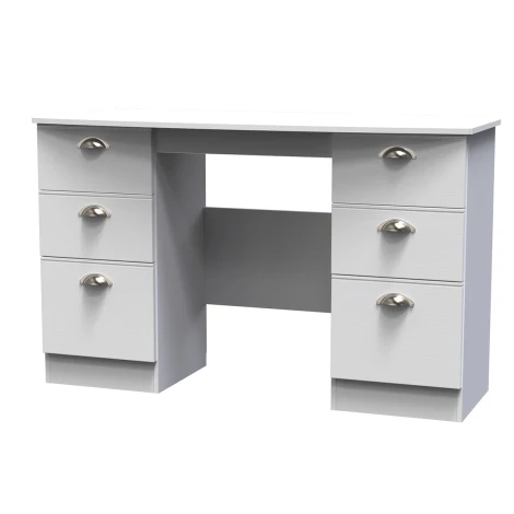 VIC030-WA - Victoria - Kneehole Double Pedestal Dressing Table / Vanity Table / Desk - White Ash Finish