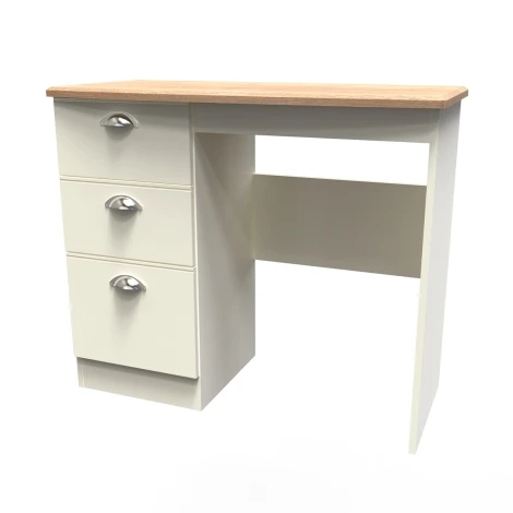 VIC031-CARO - Victoria - Cream Ash with Riviera Oak Top Single Pedestal Dressing Table / Vanity Table / Desk