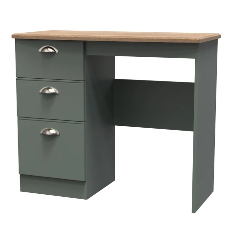 VIC031-RGRO - Victoria - Reed Green with Riviera Oak Top Single Pedestal Dressing Table / Vanity Table / Desk
