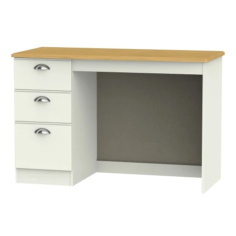 VIC032-CARO - Victoria - Cream Ash with Riviera Oak Top Single Pedestal Desk / Vanity Table