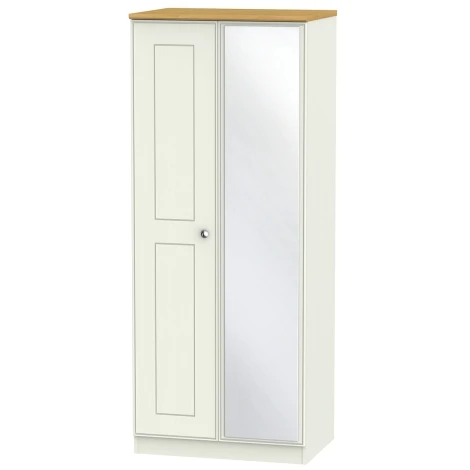 VIC057-CARO - Victoria - Cream Ash with Riviera Oak Top 2 Door Double Mirror Wardrobe