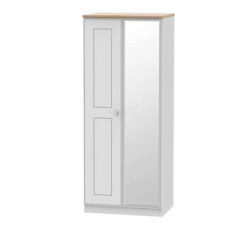VIC057-GMRO - Victoria - Grey Matt with Riviera Oak Top 2 Door Double Mirror Wardrobe