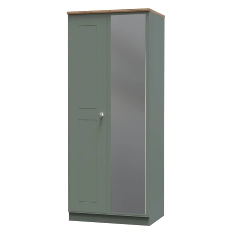 VIC057-RGRO - Victoria - Reed Green with Riviera Oak Top 2 Door Double Mirror Wardrobe