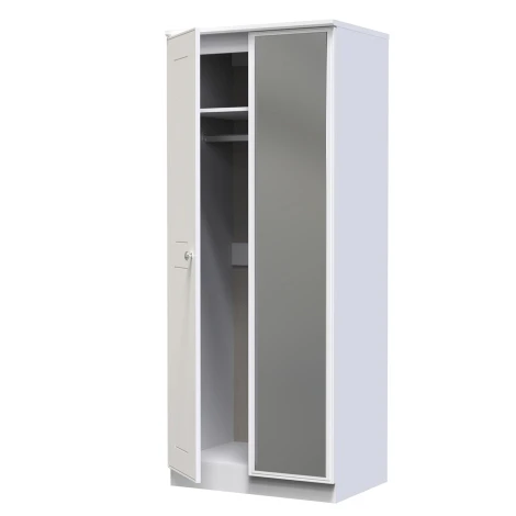 VIC057-WA - Victoria - 2 Door Double Mirror Wardrobe - White Ash Finish