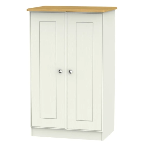 VIC058-CARO - Victoria - Cream Ash with Riviera Oak Top 2 Door Double Plain Midi Wardrobe