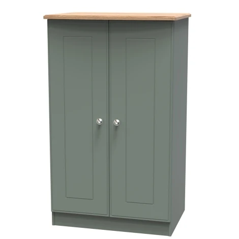 VIC058-RGRO - Victoria - Reed Green with Riviera Oak Top 2 Door Double Plain Midi Wardrobe