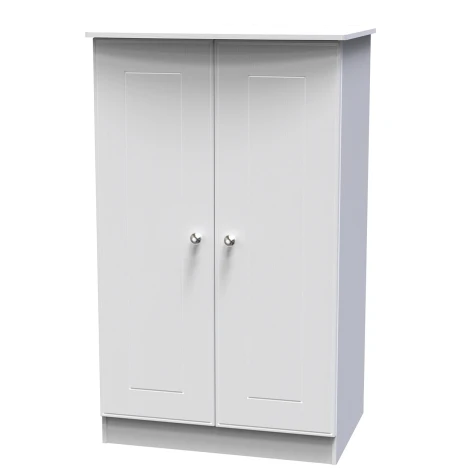VIC058-WA - Victoria - 2 Door Double Plain Midi Wardrobe - White Ash Finish