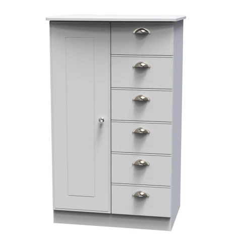 VIC059-GM - Victoria - 1 Door 6 Drawer Childs Wardrobe - Grey Matt Finish