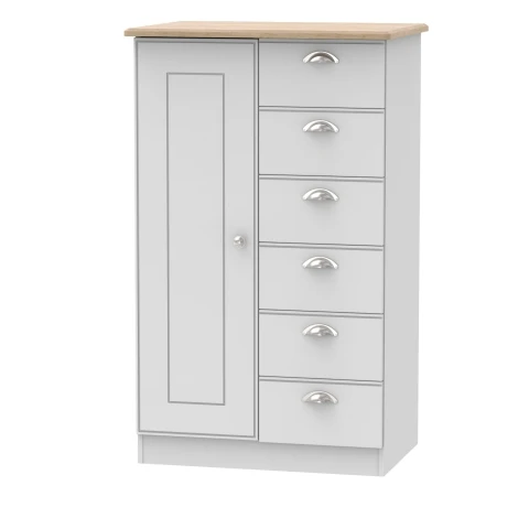 VIC059-GMRO - Victoria - Grey Matt with Riviera Oak Top 1 Door 6 Drawer Childs / Kids Wardrobe