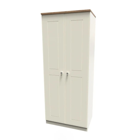 VIC060-CARO - Victoria - Cream Ash with Riviera Oak Top 2 Door Double Plain Wardrobe