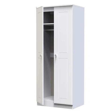 VIC060-WA - Victoria - 2 Door Double Plain Wardrobe - White Ash Finish
