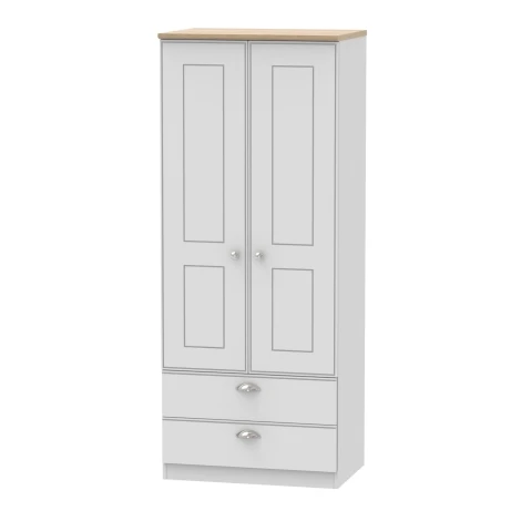 VIC061-GMRO - Victoria - Grey Matt with Riviera Oak Top 2 Door 2 Drawer Double Plain Wardrobe