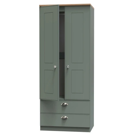 VIC061-RGRO - Victoria - Reed Green with Riviera Oak Top 2 Door 2 Drawer Double Plain Wardrobe