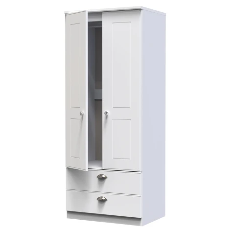 VIC061-WA - Victoria - 2 Door 2 Drawer Double Plain Wardrobe - White Ash Finish