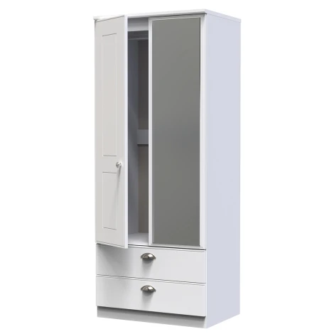 VIC062-WA - Victoria - 2 Door 2 Drawer Double Mirrored Wardrobe - White Ash Finish