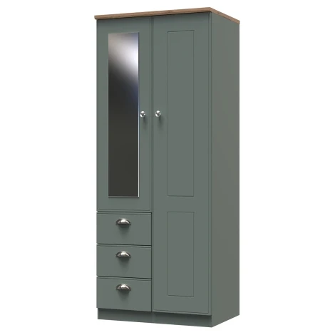VIC068-RGRO - Victoria - Reed Green with Riviera Oak Top 2 Door 3 Drawer Plain Wardrobe 