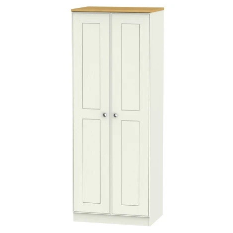 VIC080-CARO - Victoria - Cream Ash with Riviera Oak Top 2 Door Double Tall Plain Wardrobe