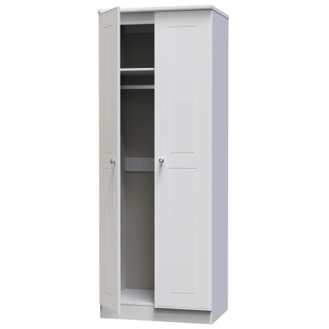 VIC080-WA - Victoria - 2 Door Double Tall Plain Wardrobe - White Ash Finish