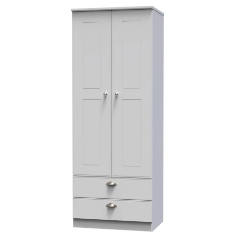 VIC081-GM - Victoria - 2 Door 2 Drawer Double Tall Plain Wardrobe - Grey Matt Finish