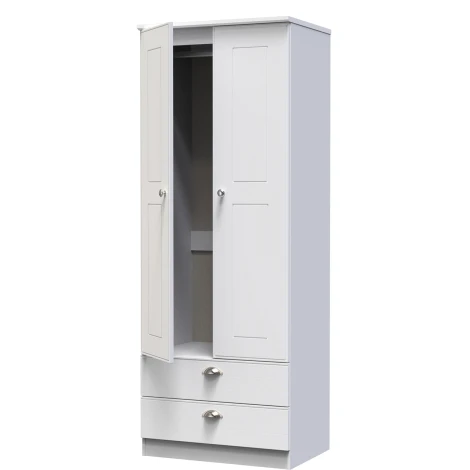 VIC081-WA - Victoria - 2 Door 2 Drawer Double Tall Plain Wardrobe - White Ash Finish