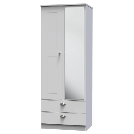 VIC082-GM - Victoria - 2 Door 2 Drawer Tall Mirrored Wardrobe - Grey Matt Finish