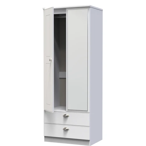 VIC082-WA - Victoria - 2 Door 2 Drawer Tall Mirrored Wardrobe - White Ash Finish