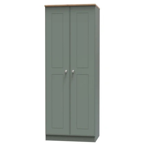 VIC085-RGRO - Victoria - Reed Green with Riviera Oak Top 2 Door Double Tall Hanging Wardrobe