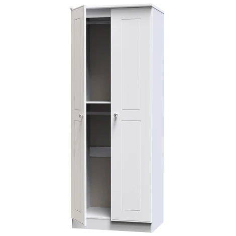 VIC085-WA - Victoria - 2 Door Double Tall Hanging Wardrobe - White Ash Finish