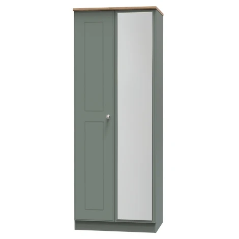 VIC087-RGRO - Victoria - Reed Green with Riviera Oak Top 2 Door Double Tall Mirror Wardrobe
