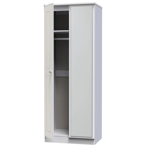 VIC087-WA - Victoria - 2 Door Double Tall Mirror Wardrobe - White Ash Finish