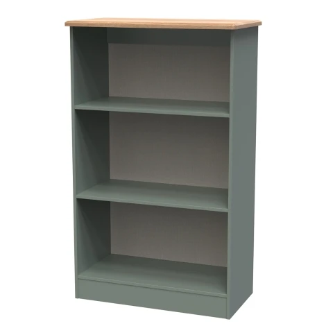 VIC092-RGRO - Victoria - Reed Green with Riviera Oak Top 2 Open Shelves Bookcase