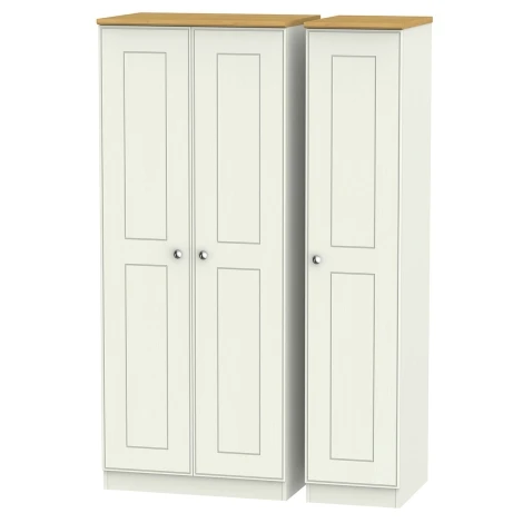 VIC130-CARO - Victoria - Cream Ash with Riviera Oak Top 3 Door Triple Plain Wardrobe