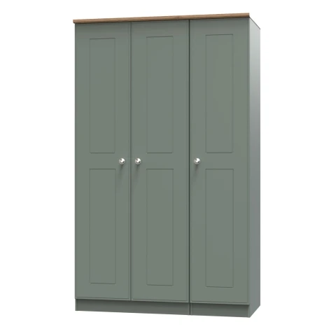 VIC130-RGRO - Victoria - Reed Green with Riviera Oak Top 3 Door Triple Plain Wardrobe