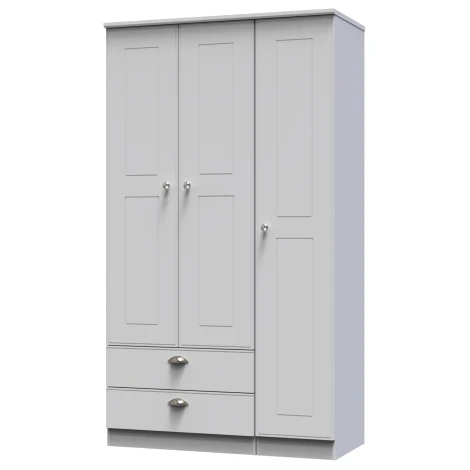 VIC131-GM - Victoria - 3 Door 2 Drawer Triple Plain Wardrobe - Grey Matt Finish